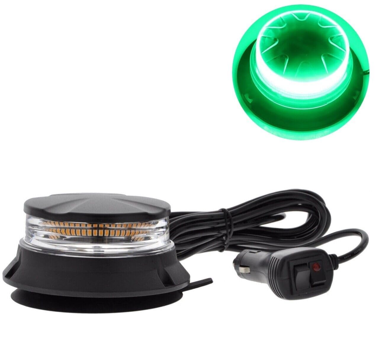 Générique Gyrophare LED Vert 12/24V 24W Base Magnétique Balise d'Avertissement 17 Modes de Flash Homologué E9