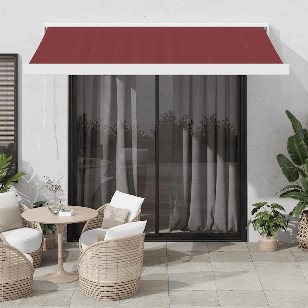 Tenda da Sole Retrattile Automatica Bordò 350x250 cm con Telaio in Alluminio Verdi, Resistente ai Raggi UV, Protezione Ombra per Balconi, Patios e Giardini, Facile da Usare con Telecomando