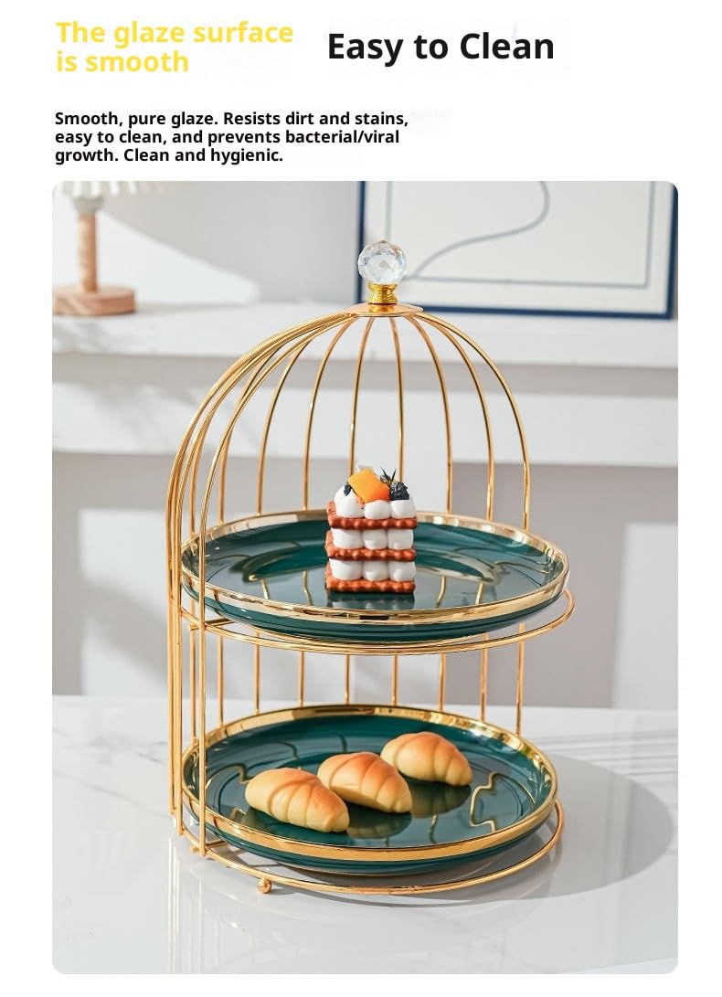 Stojak na kosmetyki w kształcie klatki dla ptaków, Ceramiczna patera na ciasto 2-poziomowa 3-poziomowa wielokolorowa(Matte black 3 Tiers)