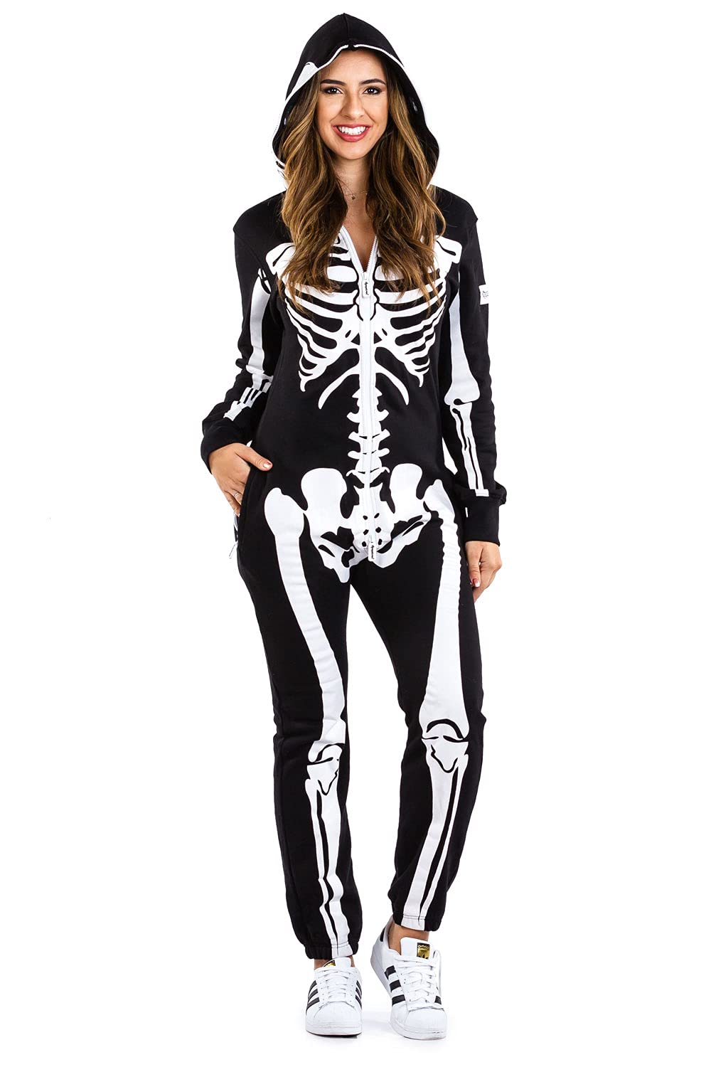 Halloween Skeleton Costume Jumpsuit with Front and Back Skeleton Bone