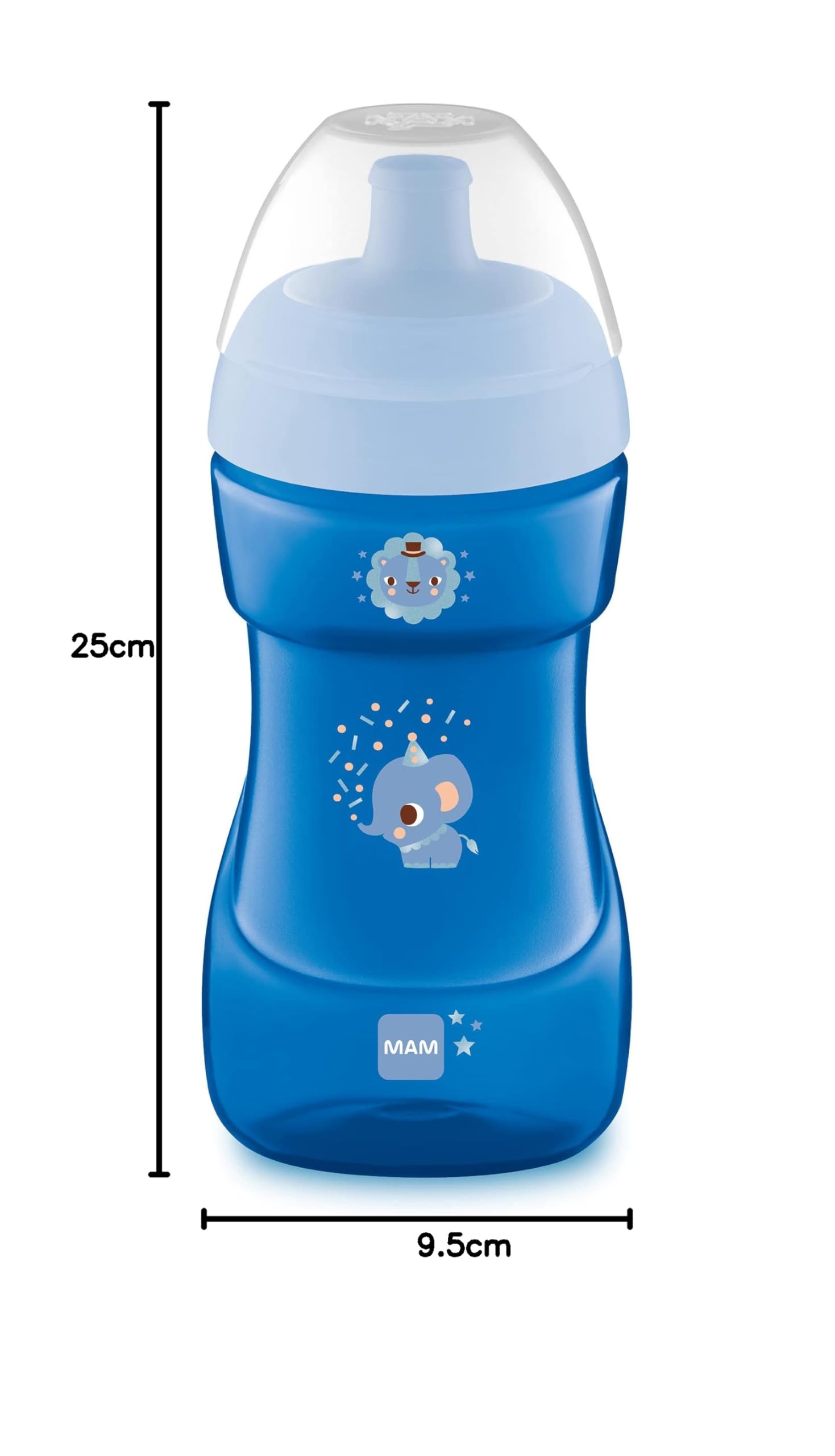 MAM Bicchiere sportivo (330 ml), a prova di perdite, con valvola autoapribile, con superficie antiscivolo e impugnatura, a partire da 12 mesi, elefante