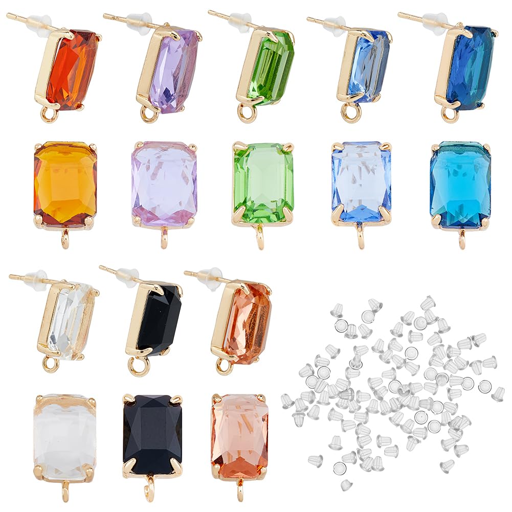 SUPERFINDINGS 16 pezzi orecchini a vite in ottone vetro rettangolo foro 1.6mm per creazione gioielli