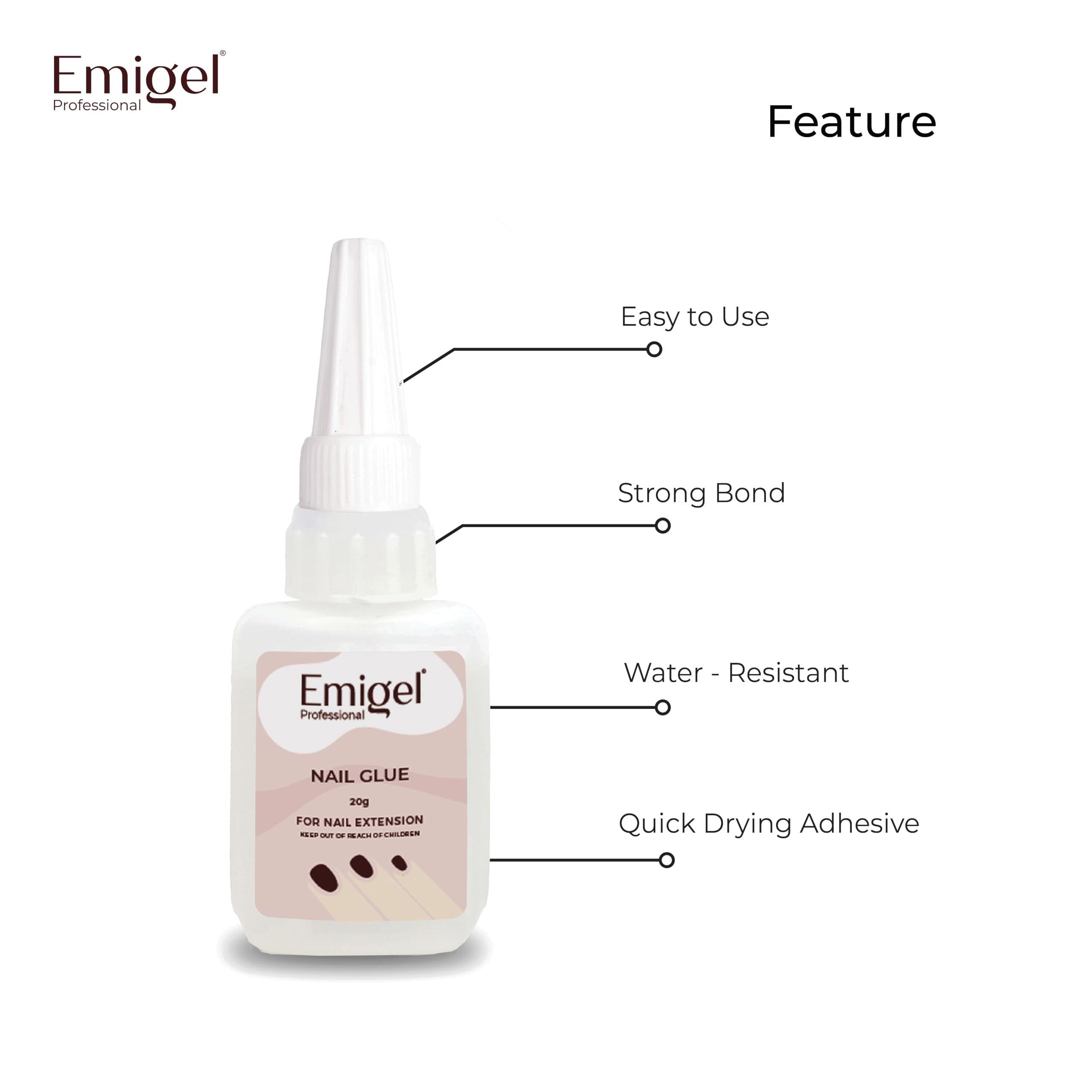 Emigel Professional Nail Glue for Artificial Nail Extensions with Brush On Applicator | Professional Grade | Quick-Drying Glue for Long Lasting and Secure Nail (20g) 2
