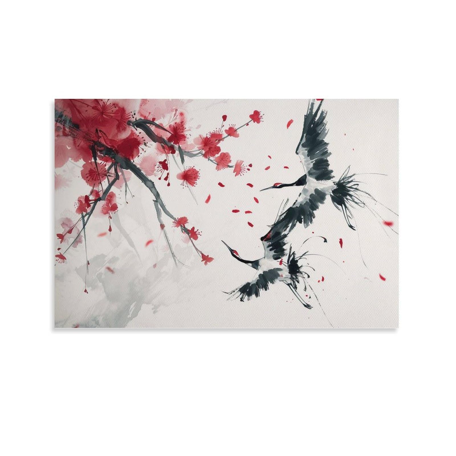 Amazon.co.jp: 絵画 梅の花の枝に二羽の鶴が急いで飛んでいきました