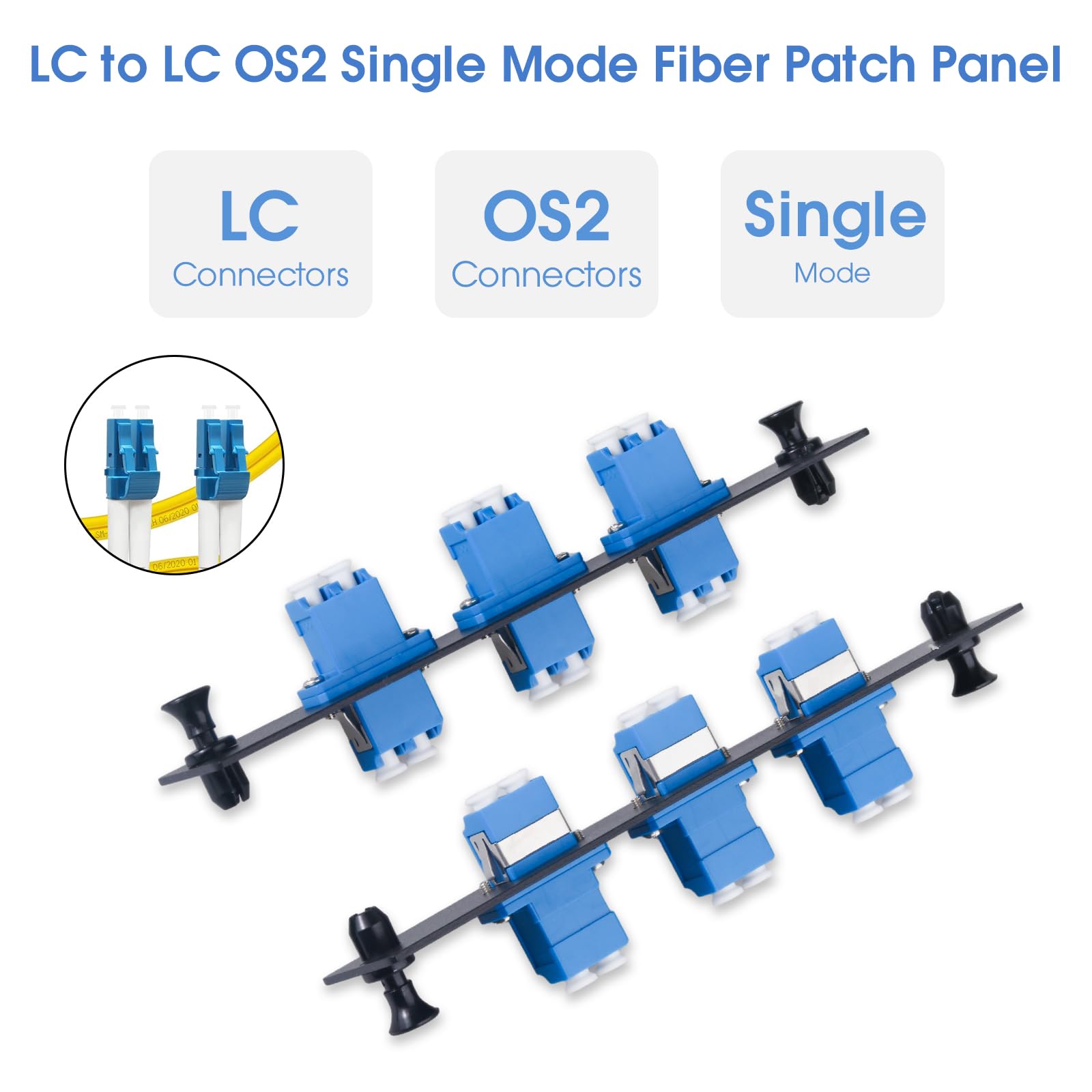 Lot de 3 panneaux de brassage en fibre duplex LC/UPC avec adaptateurs LC duplex monomode bleu, 6 ports de fibre