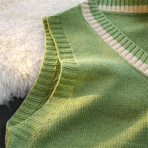 Men Sweater Vest Patchwork Sleeveless Knitted Tops Couple Preppy V-Neck Loose Jumper Vests3