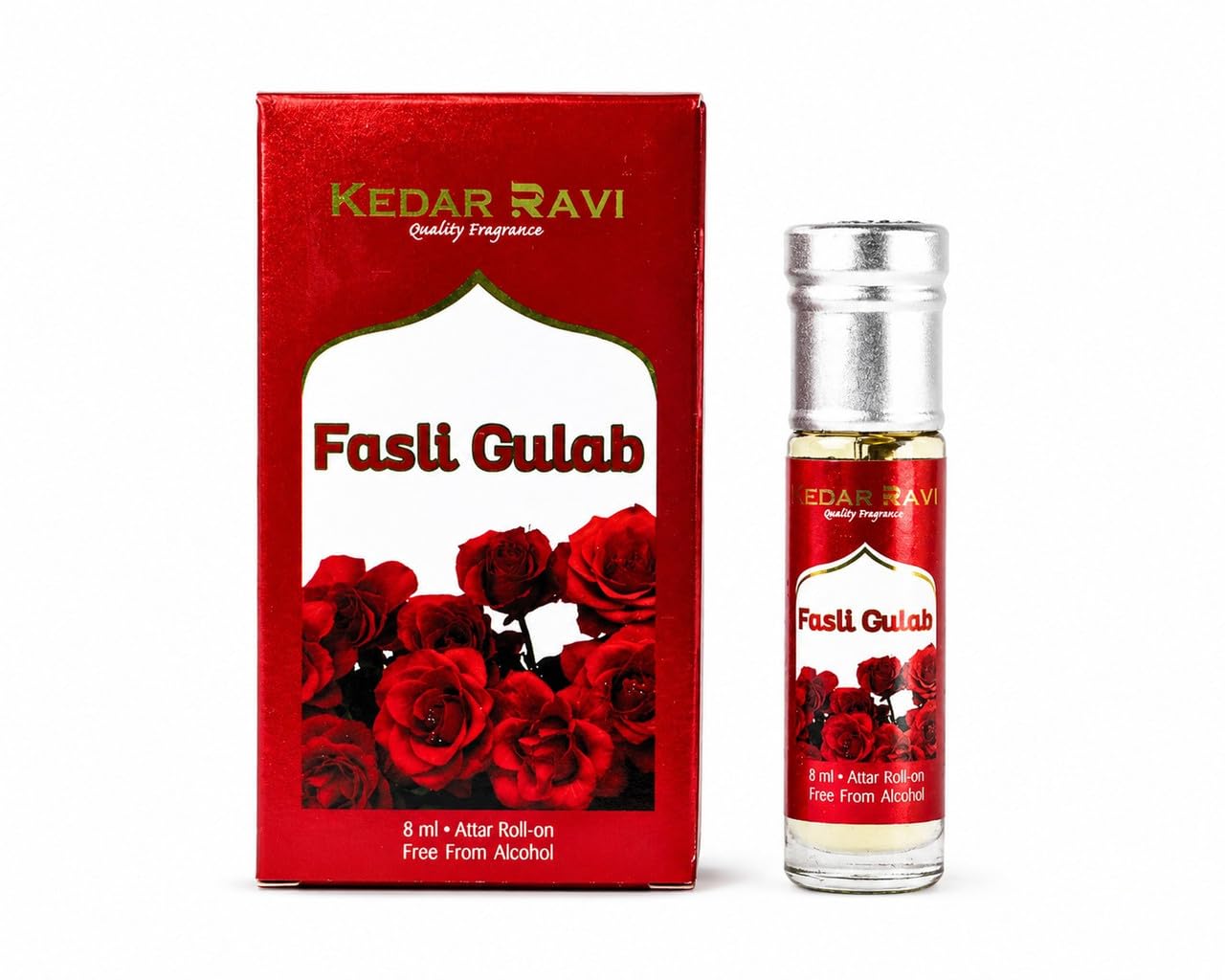 KEDAR RAVI Fasil Gulab Attar Roll-On 8ml | Long Lasting Premium Perfume Oil | Alcohol Free Traditional Attar for Men & Women | Natural Fragrance Roll On for Daily Wear & Special Occasions