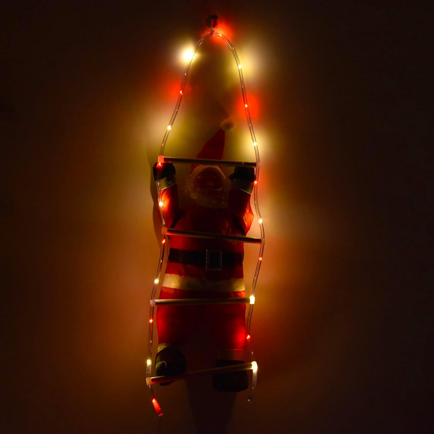 Avilia Decoración navideña de Papá Noel Rojo en Escalera Luminosa de LED 38 x 140 cm – Ideal para adornar Tanto Exteriores como Interiores y como Idea de Regalo – Fabricado en plástico Resistente y