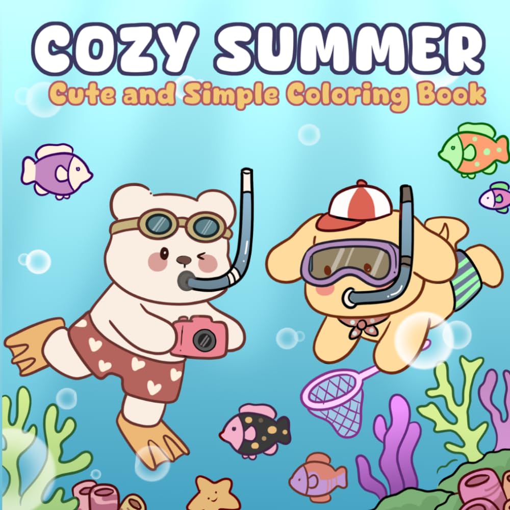 Cozy Summer: A Cute & Simple Kawaii Coloring Book with Fuzzy Animals and Relaxing Summer Scenes for All Ages