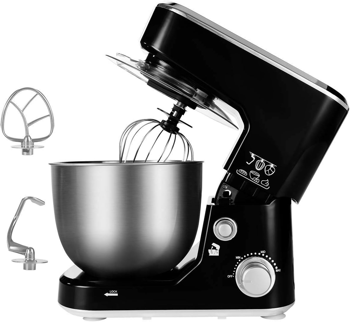 Cusimax Food Stand Mixer, 1000W Food Mixer, 5L Stainless Steel Bowl with Dough Hook, Beater, Whisk, Dough Mixer, Black