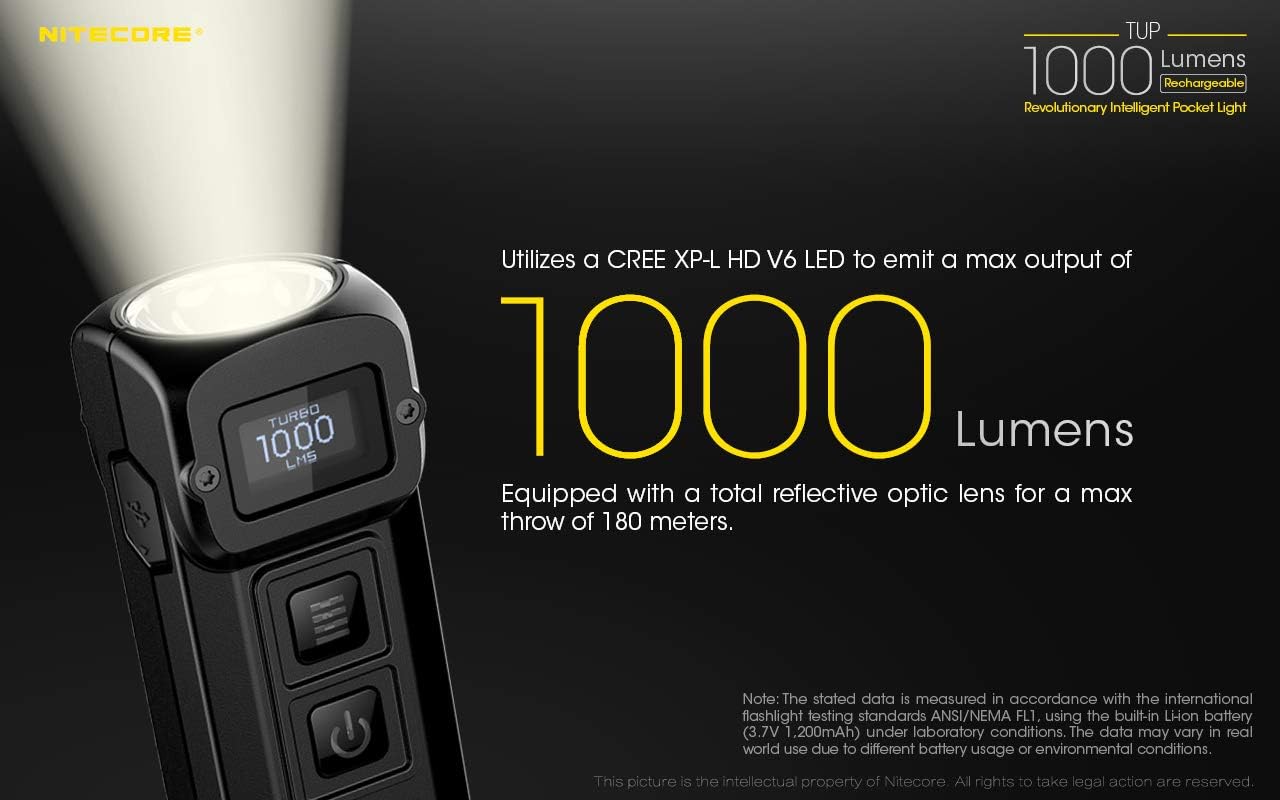 Nitecore TUP CREE LED 1000 Lumen USB rechargeable compact flashlight, Battery, USB Charging Cable and EdisonBright charging cable carry case bundle … (Grey)