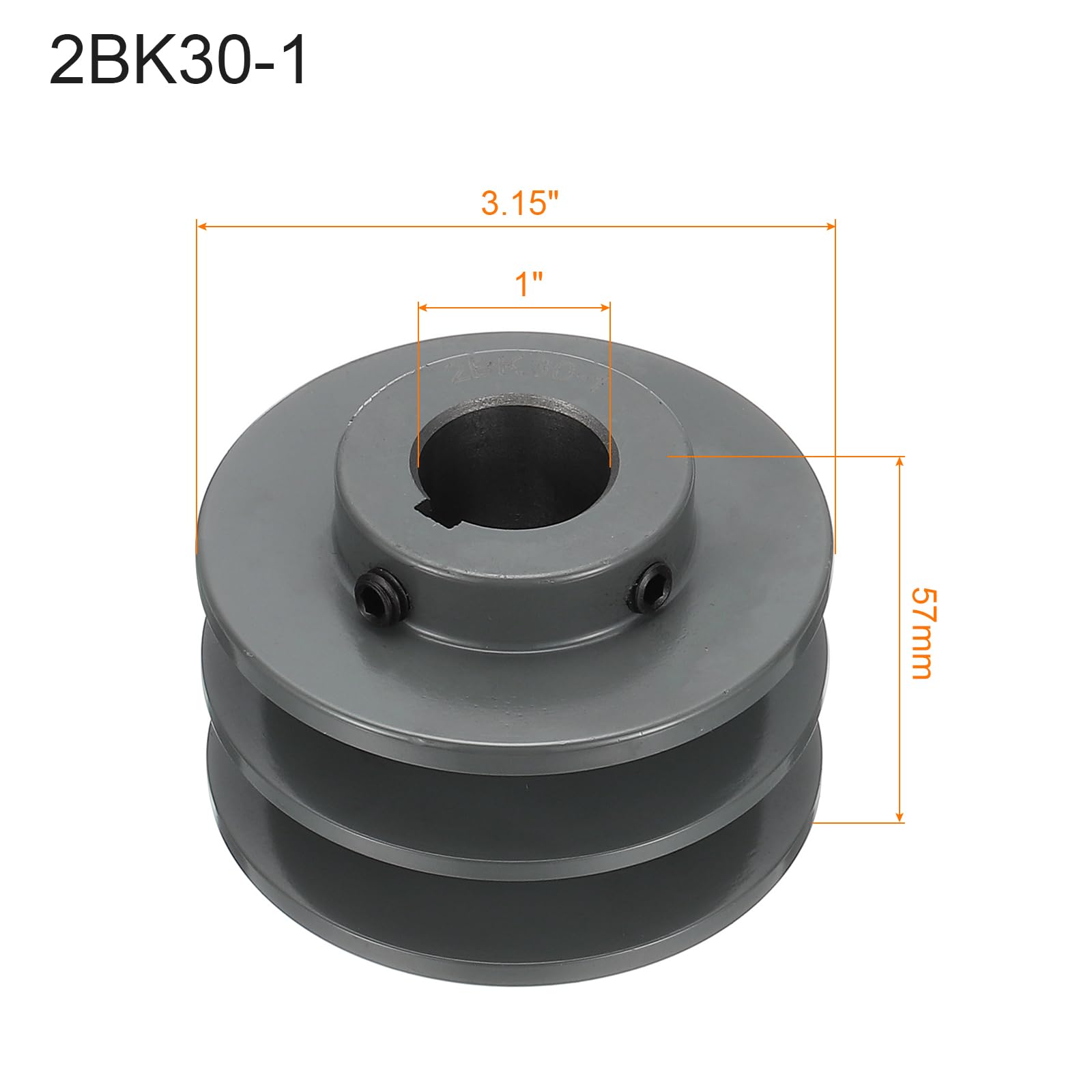 QUARKZMAN 2BK30-1 Puleggia A V Foro 1" Diametro Esterno 3.15" Doppia Scanalatura Puleggia Con Foro A Misura Ghisa Sezione Cinghia Per 3L O B Cinghia