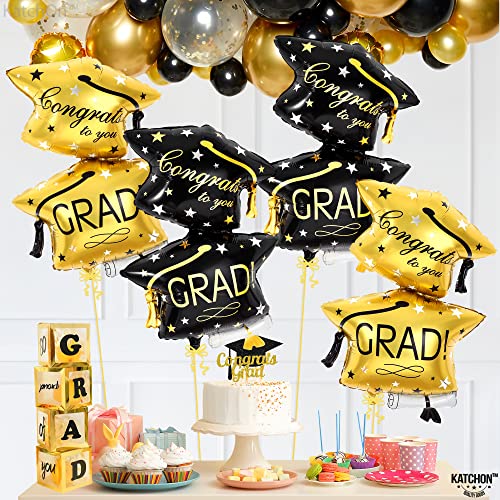 Image of Black and Gold Graduation Cap Balloon - Big, 32 Inch, Pack of 4, Graduation Decorations 2026, Congrats Grad Balloons, Graduation Balloons Class of 2026, Graduation Hat Balloons, KatchOn
