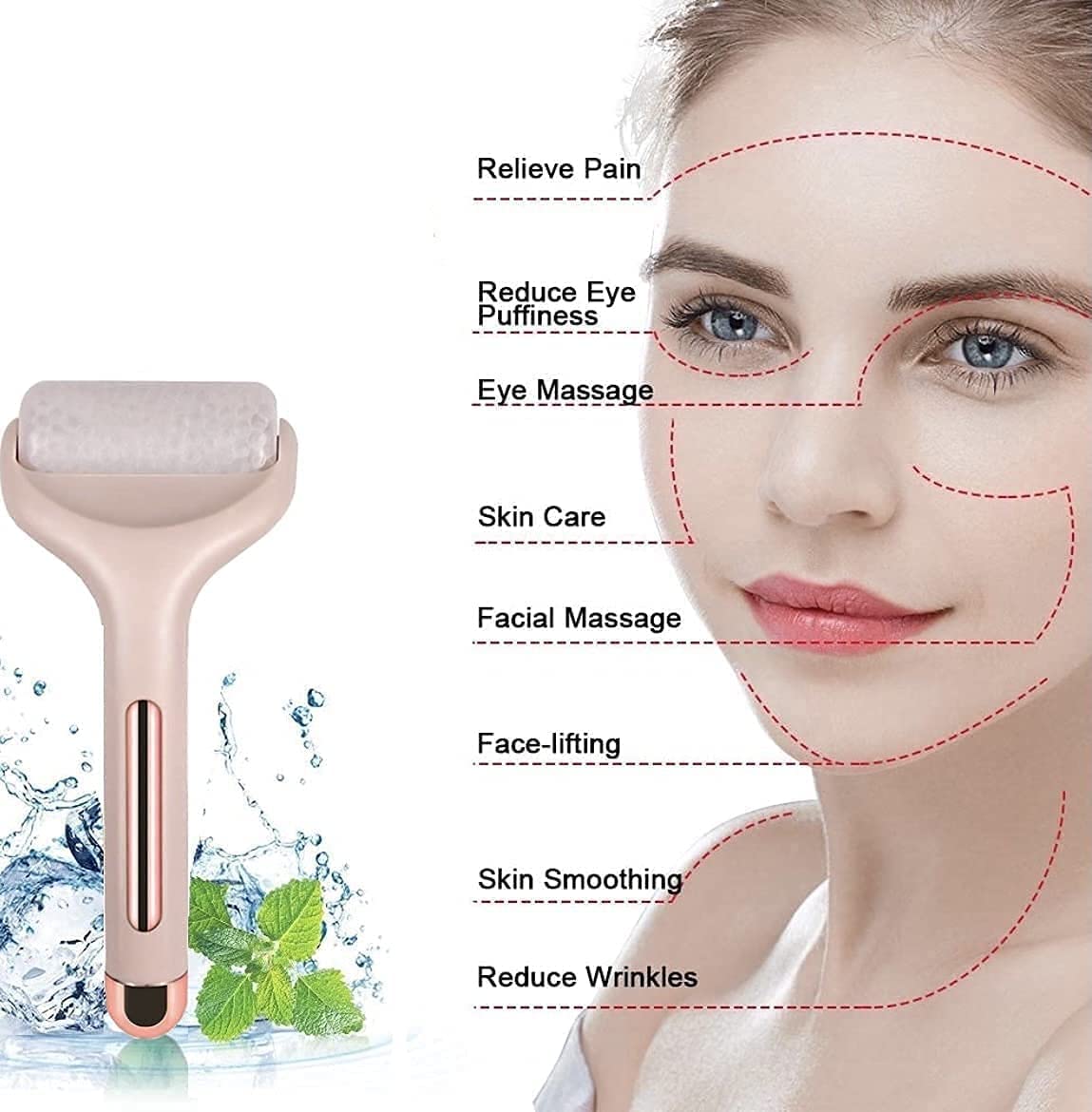 KEMLOZE Ice Roller Face Massager Facial Skin Care Tool with Cool Gel Beads for Cold Massage Therapy, Reducing Wrinkles & Eye Puffiness 3