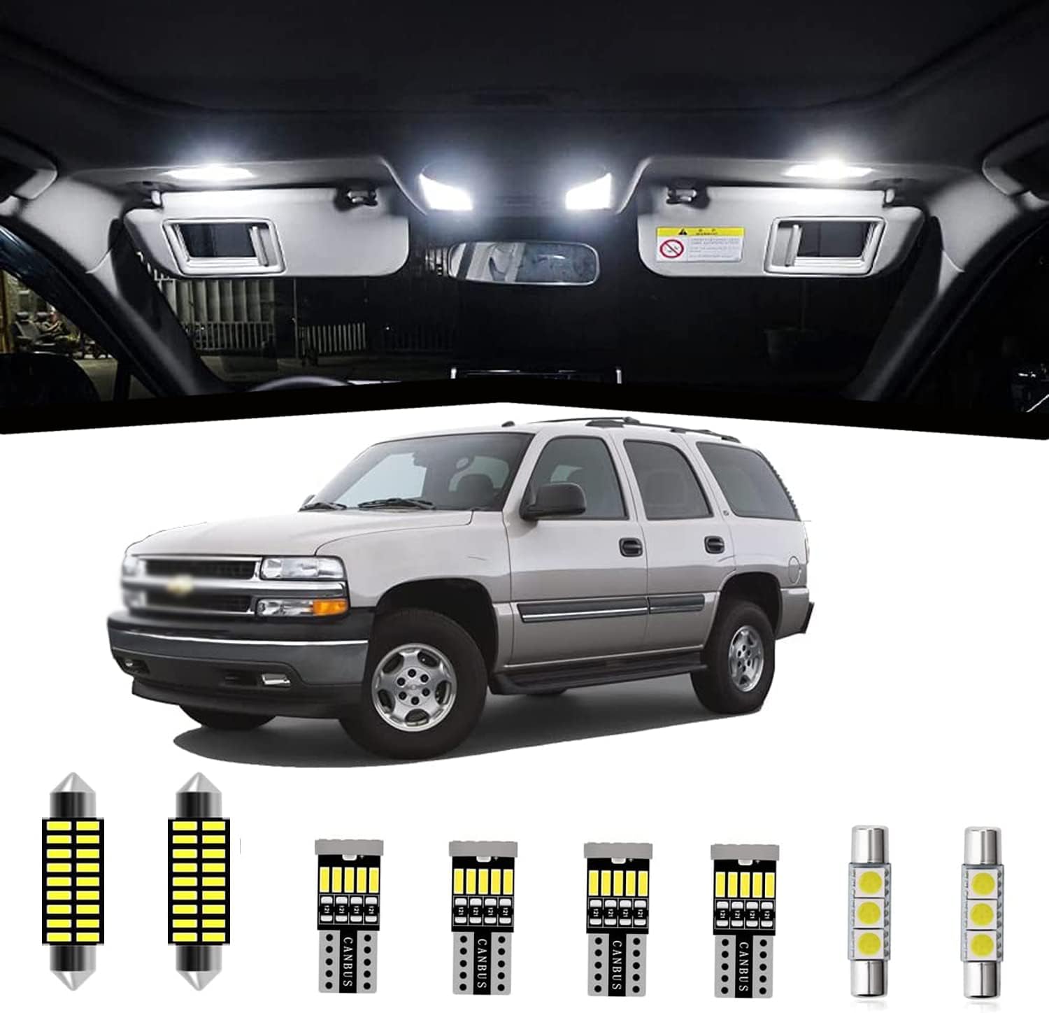 AWALITED 21pcs Chevy Tahoe/Suburban Interior LED Lights Kit Super Bright LED Map Dome Light Bulbs Replacement for 2000 2001 2002 2003 2004 2005 2006 Chevy Tahoe/Suburban all models