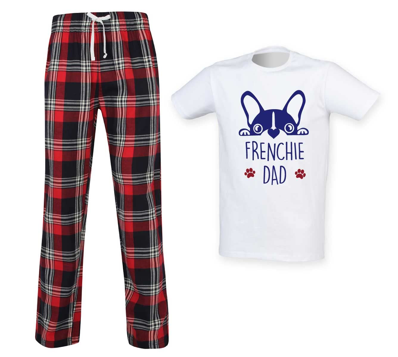 60 Second Makeover Men's Red Limited Frenchie Dad Tartan Pyjama Set Fathers Day Pet Clothes Present French Bulldog