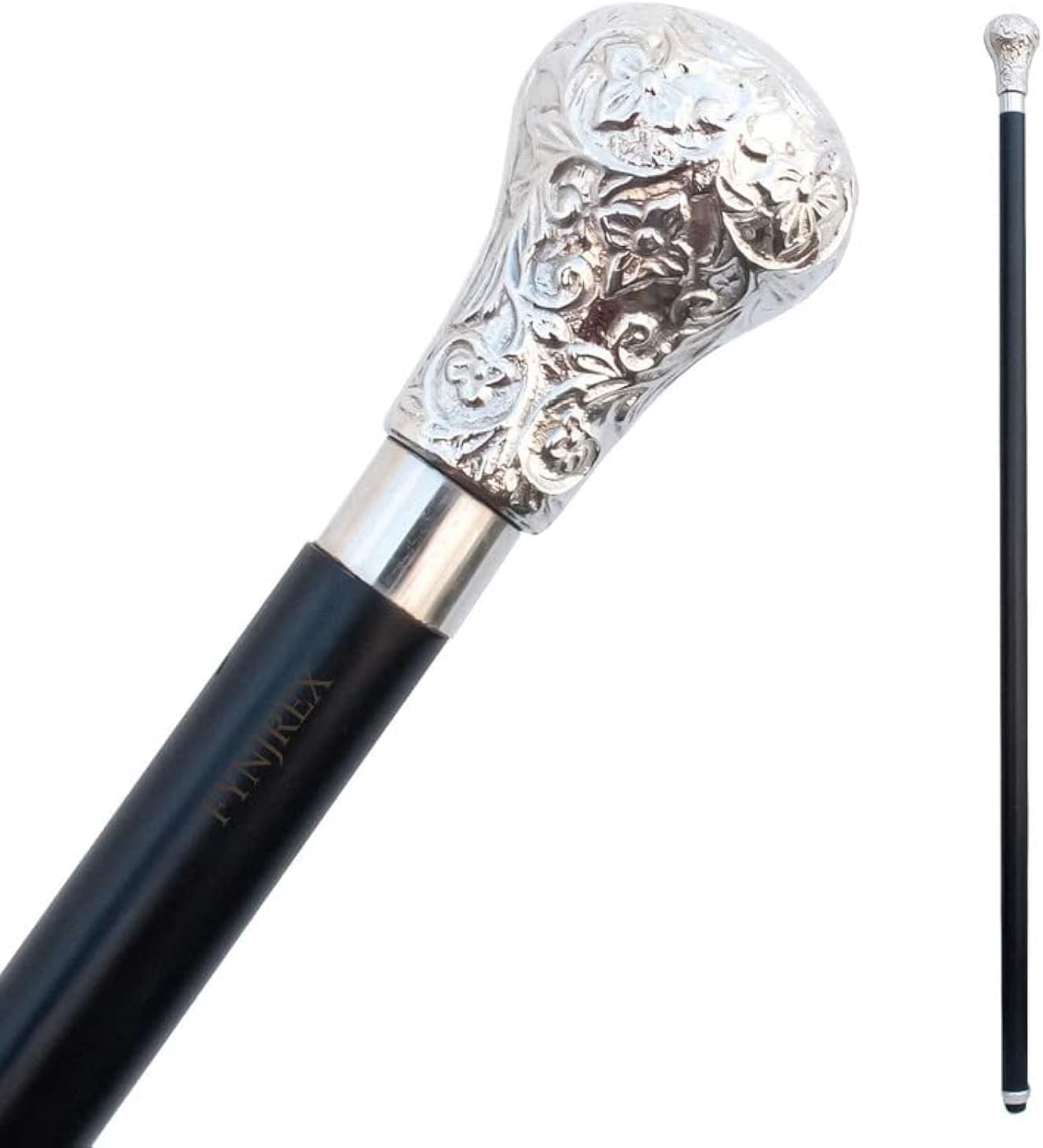 FYNJREX Vintage Antique Walking Cane Wooden Walking Stick Silver Brass Handle Knob Gift