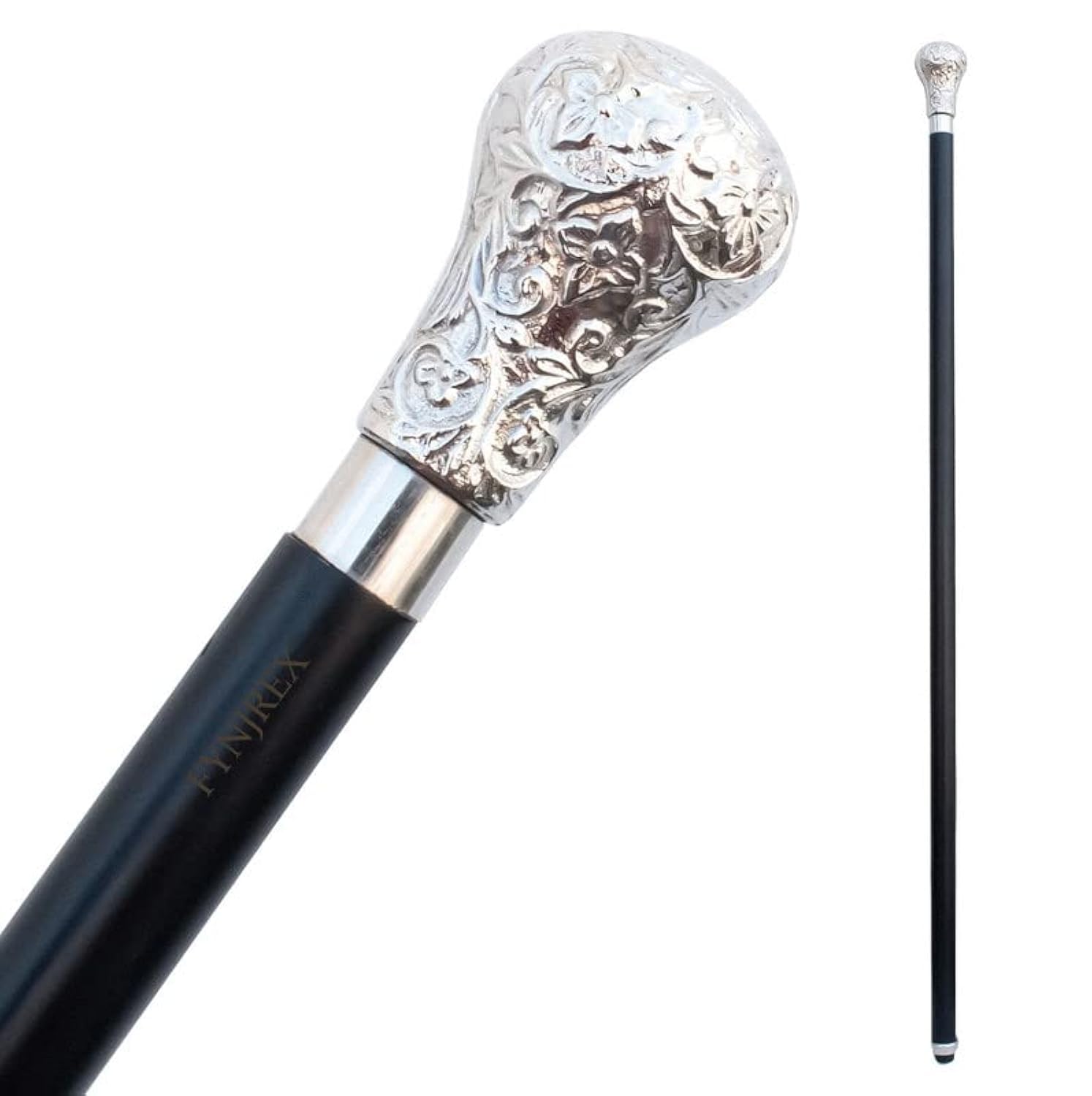 FYNJREX Vintage Antique Walking Cane Wooden Walking Stick Silver Brass Handle Knob Gift