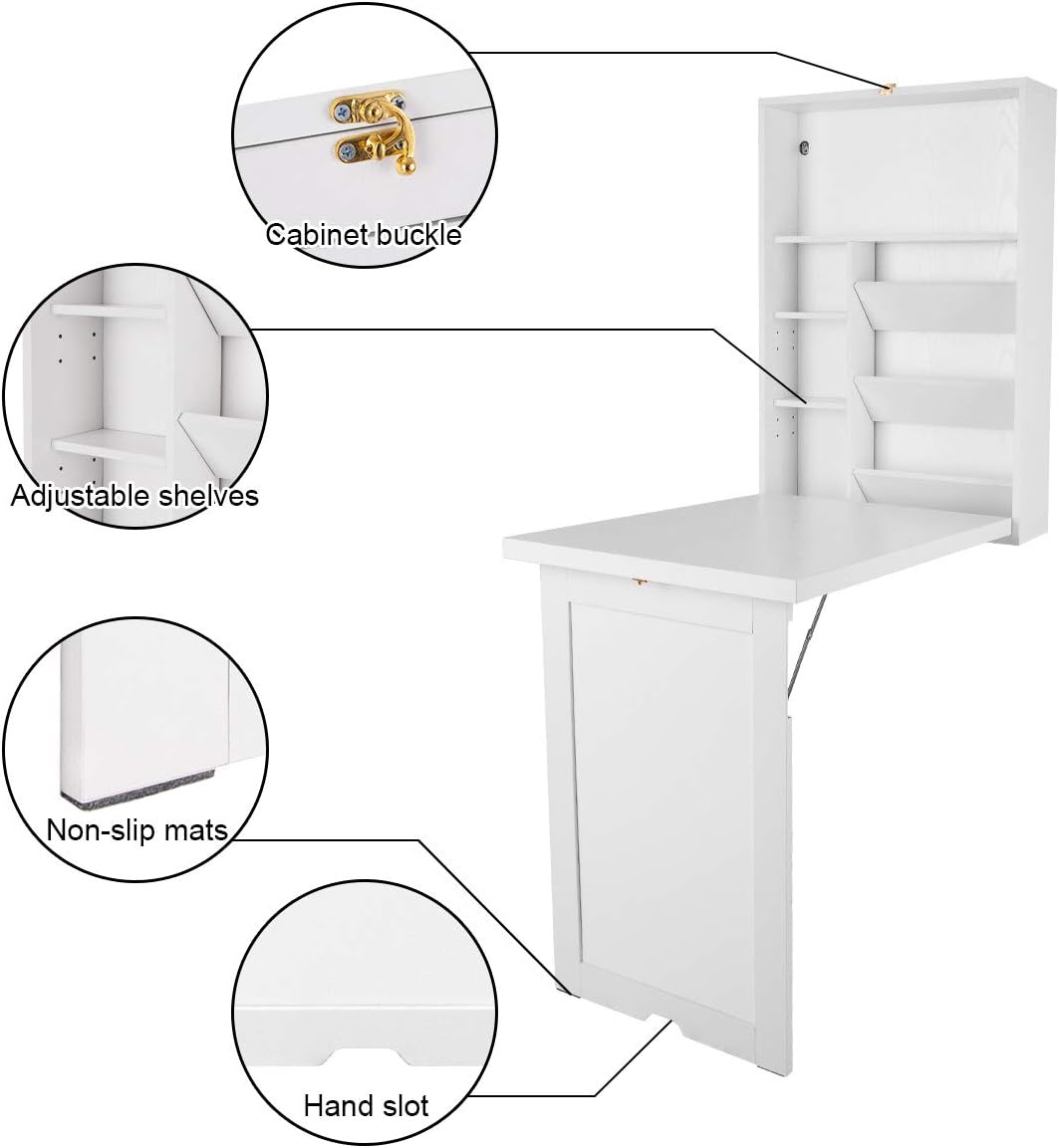 Casart Multi-Function Computer Desk, Wall Mounted Fold Out Table, Convertible Desk Writing Desk for Home and Office