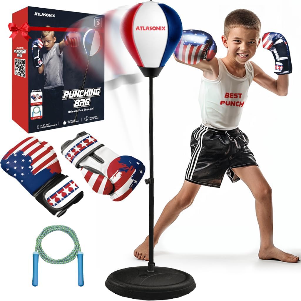 Sponsored Ad - Punching Bag for Kids 8-12 | Kids Punching Bag with Gloves, Boxing Set with Gloves - Fun Karate Ninja Games - Birthday for Boys & Girls - Indoor Outdoor Boxing Equipment