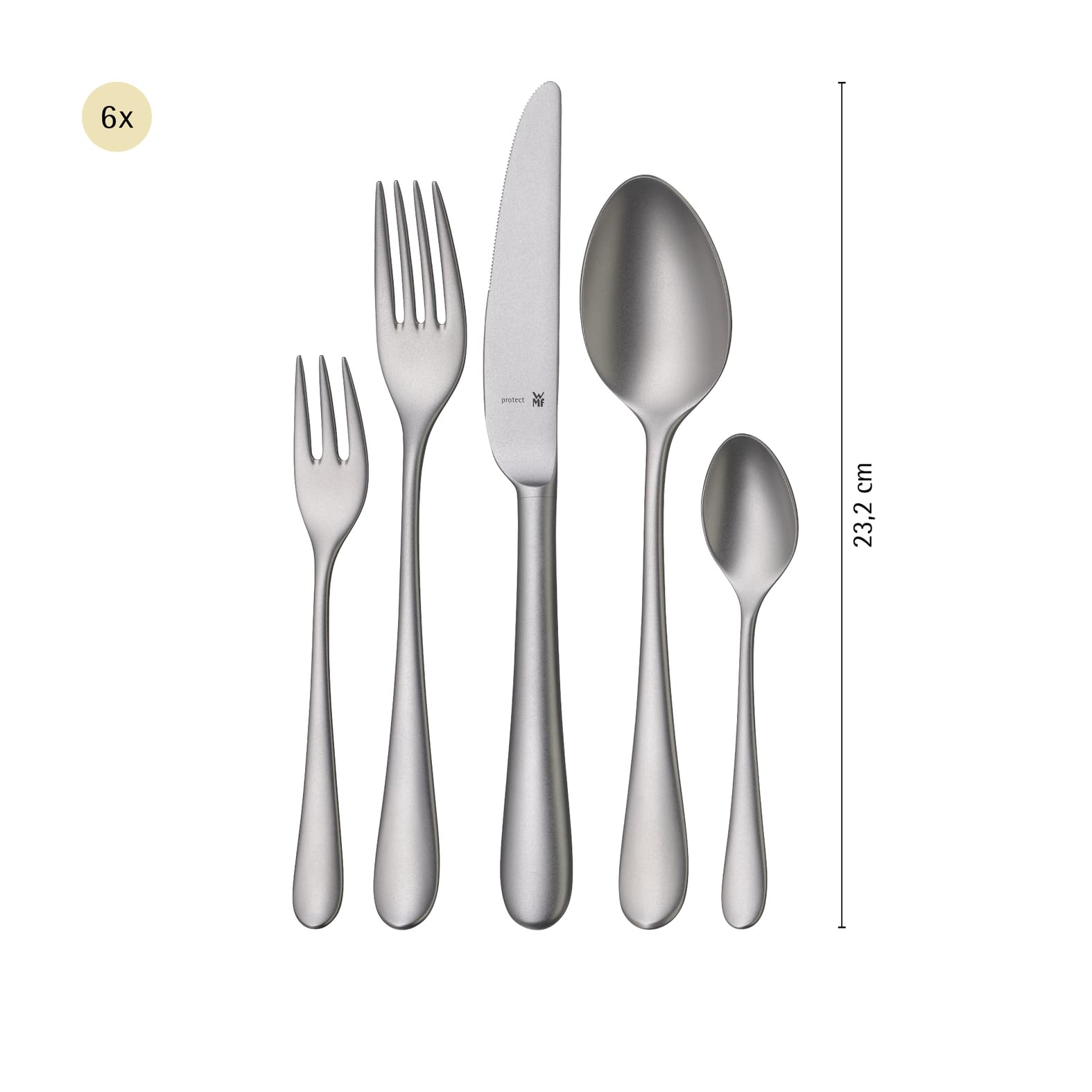 WMF Merit Besteck-Set, 30-teiliges Set, 6 Personen, sandgestrahlt, Ergonomisch, Cromargan protect®, Spülmaschinenfest, Geschmiedete Klingen, Besteckbox 1140916310