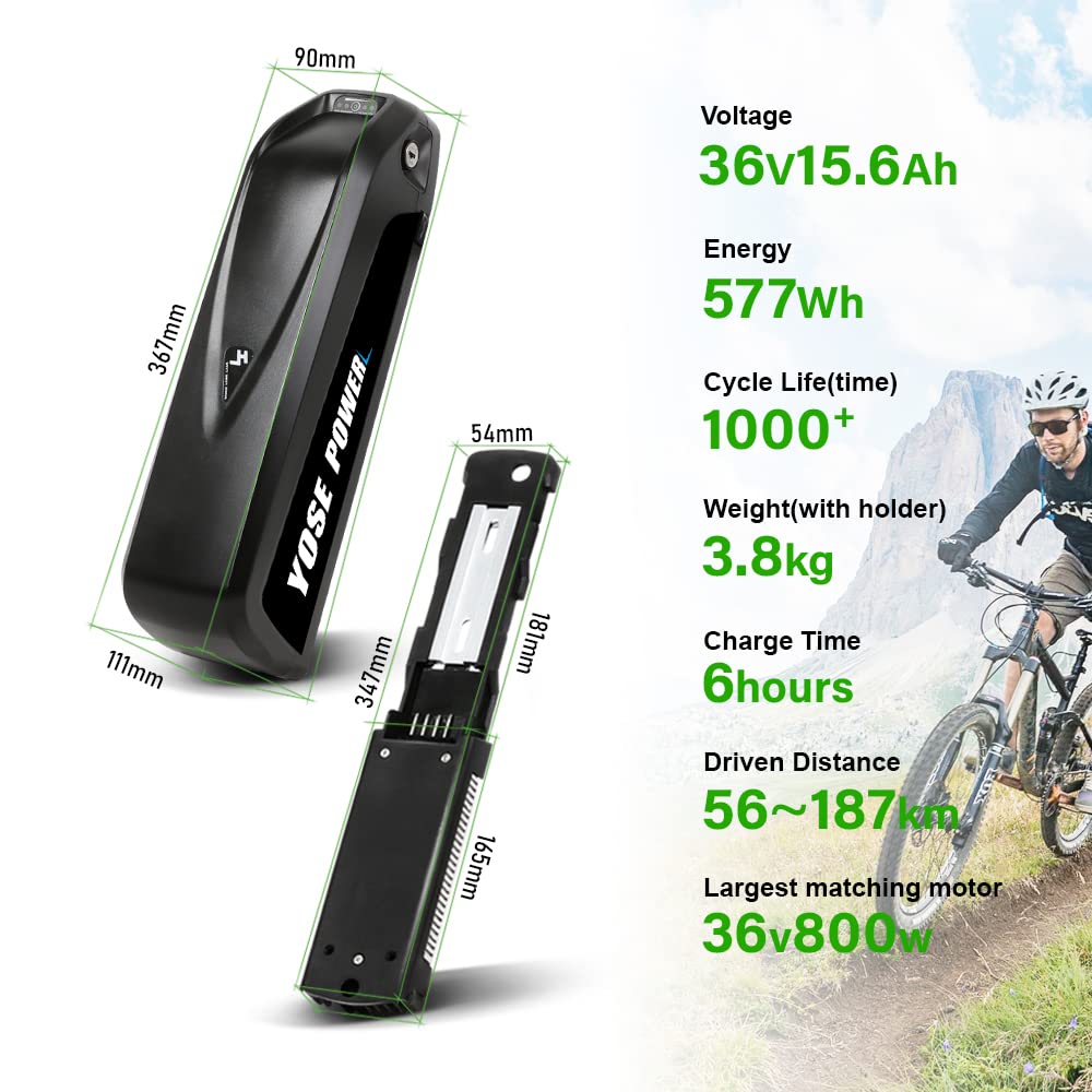 YOSE POWER Ebike 36V/48V/52V Hailong Akku für 350W / 500W / 750W / 900W Motor passt auf Unterrohr für VAUN MiFa Pedelec