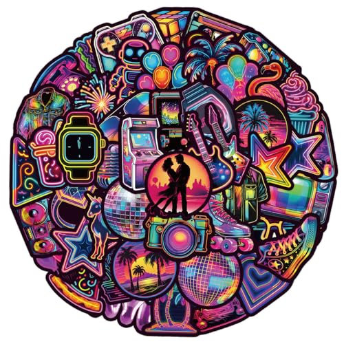 MARSFORCE Neon Graffiti Stickers Set, Waterproof Vinyl Decals for Travel Luggage Suitcase Laptop Water Bottle Skateboard Scooter Bike Car Helmet Guitar Scrapbook Card Phone Pad [50 PCS]