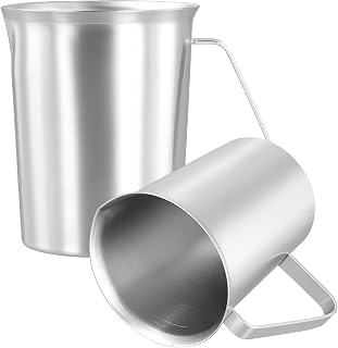 2 Pieces Stainless Steel Measuring Cups Set 1L & 0.5L, Stainless Steel Milk Jug 500ml 1000ml Metal Measuring Cup with Handle and Dimensions for Cafe Home Kitchen Restaurant Bar
