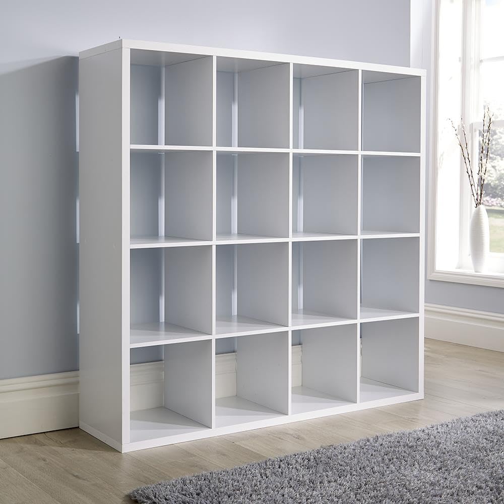 Home Source Chunky Storage Cube Bookcase Wooden Display Unit, White, 16 Shelf