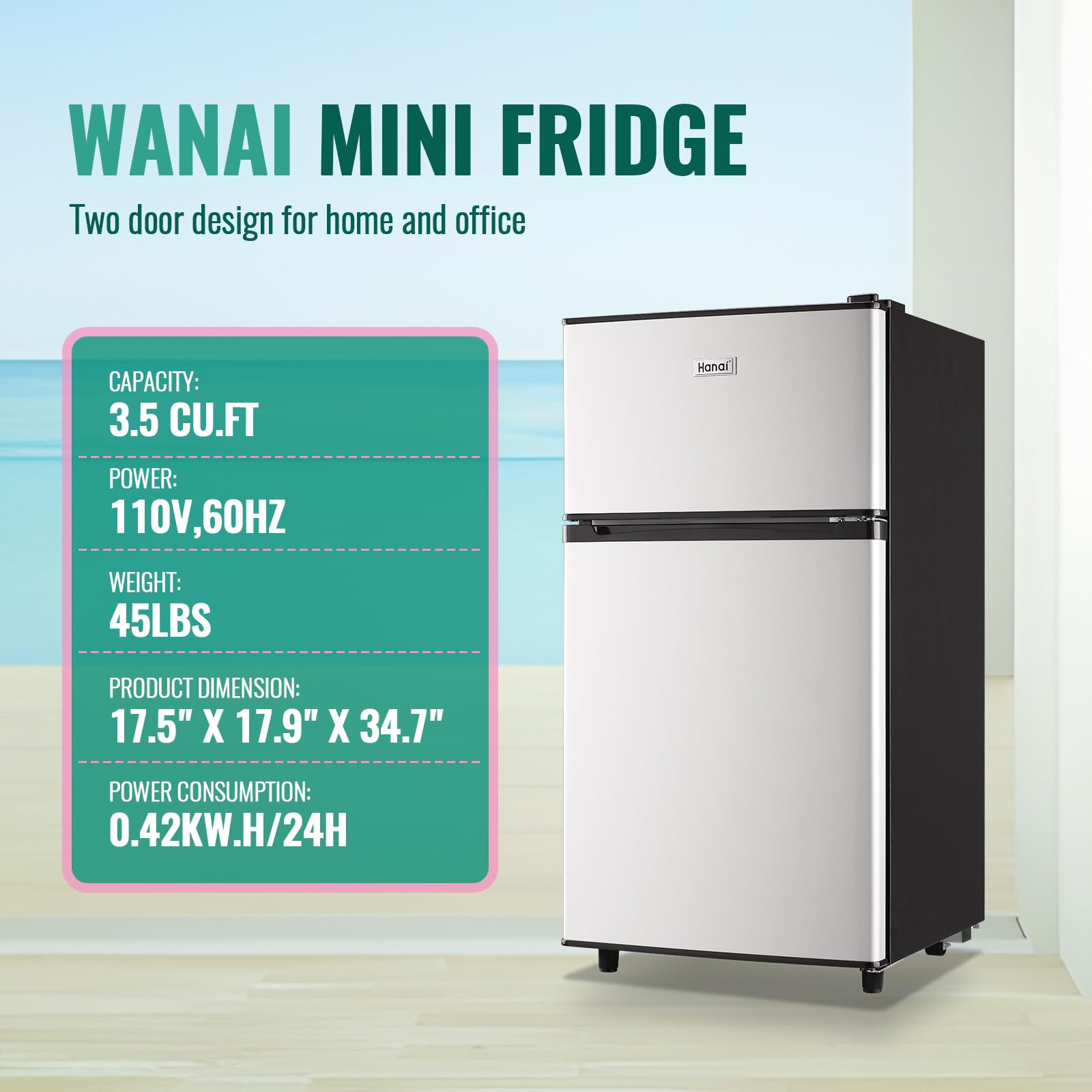 WANAI Compact Refrigerator With Freezer Double Door Mini Fridge Small Refrigerator With 7 Adjustable Temperature Side Door Wire Rack Suit For Dorm Bedroom Apartment Silver on Fridge.com - View 6