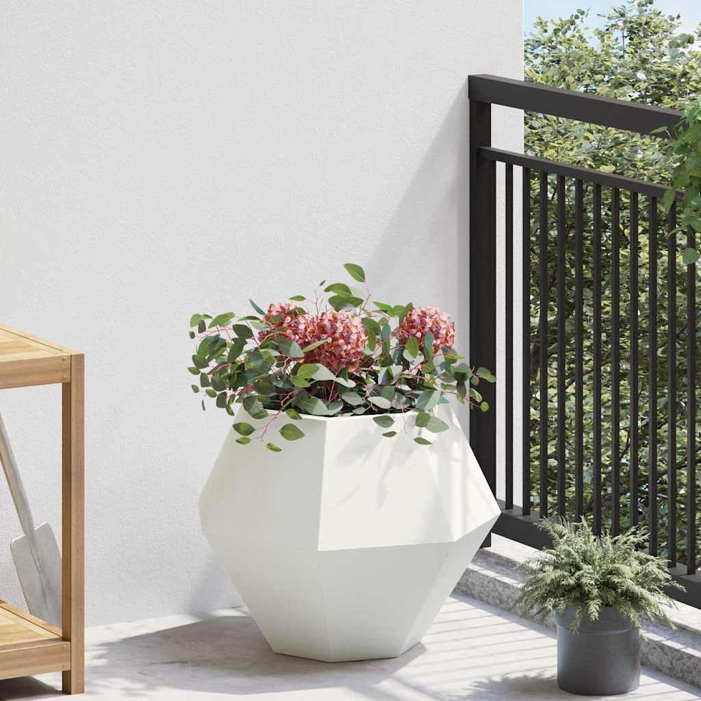 Donica 2 sztuki Biały Stal 50x50x40 cm Prostokątna Zewnętrzna na Kwiaty Zioła, Wytrzymała Stalowa Donica Ogrodowa na Taras Balkon, Łatwy Montaż