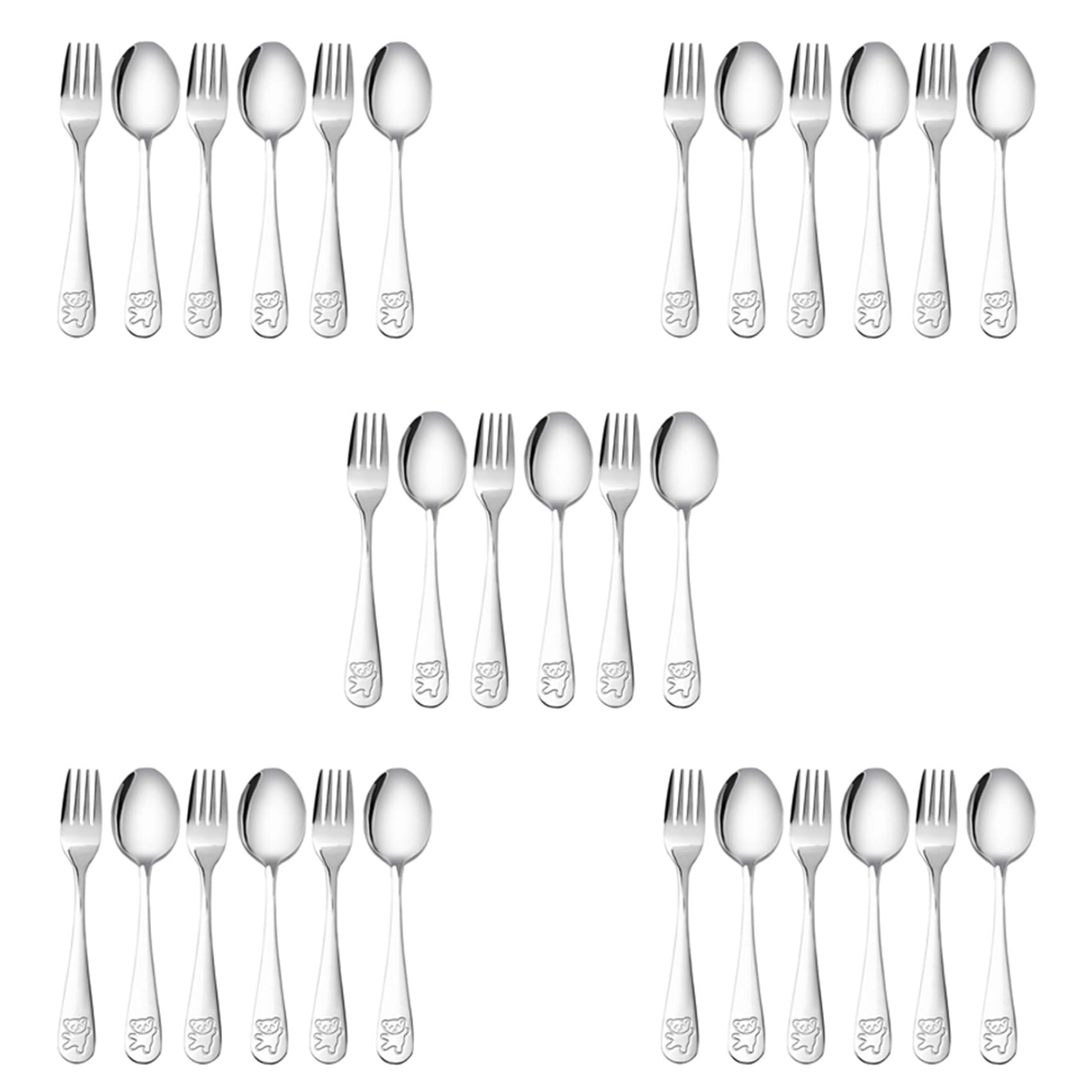 Couverts sécurité enfants inox durables : kit cuillère fourchette métal anti-blessure ours