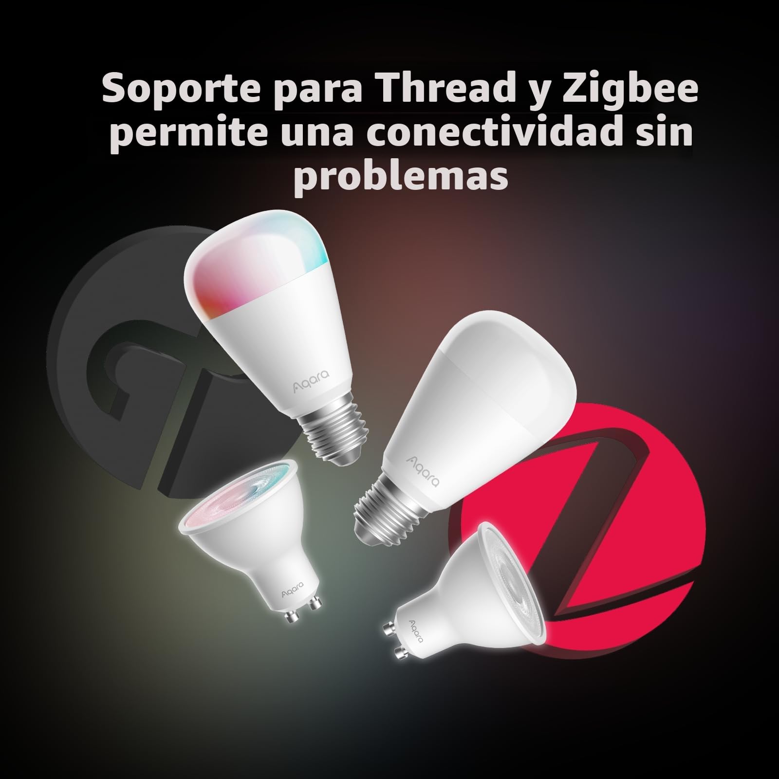 Aqara Bombilla LED T2 (E27, RGB CCT), Thread/Zigbee, Blanco Regulable | 2000K-9000K, Cambio de color RGB con 16 Millones de Colores, 75W Equivalent, Matter, Compatible HomeKit, Alexa, Google Home