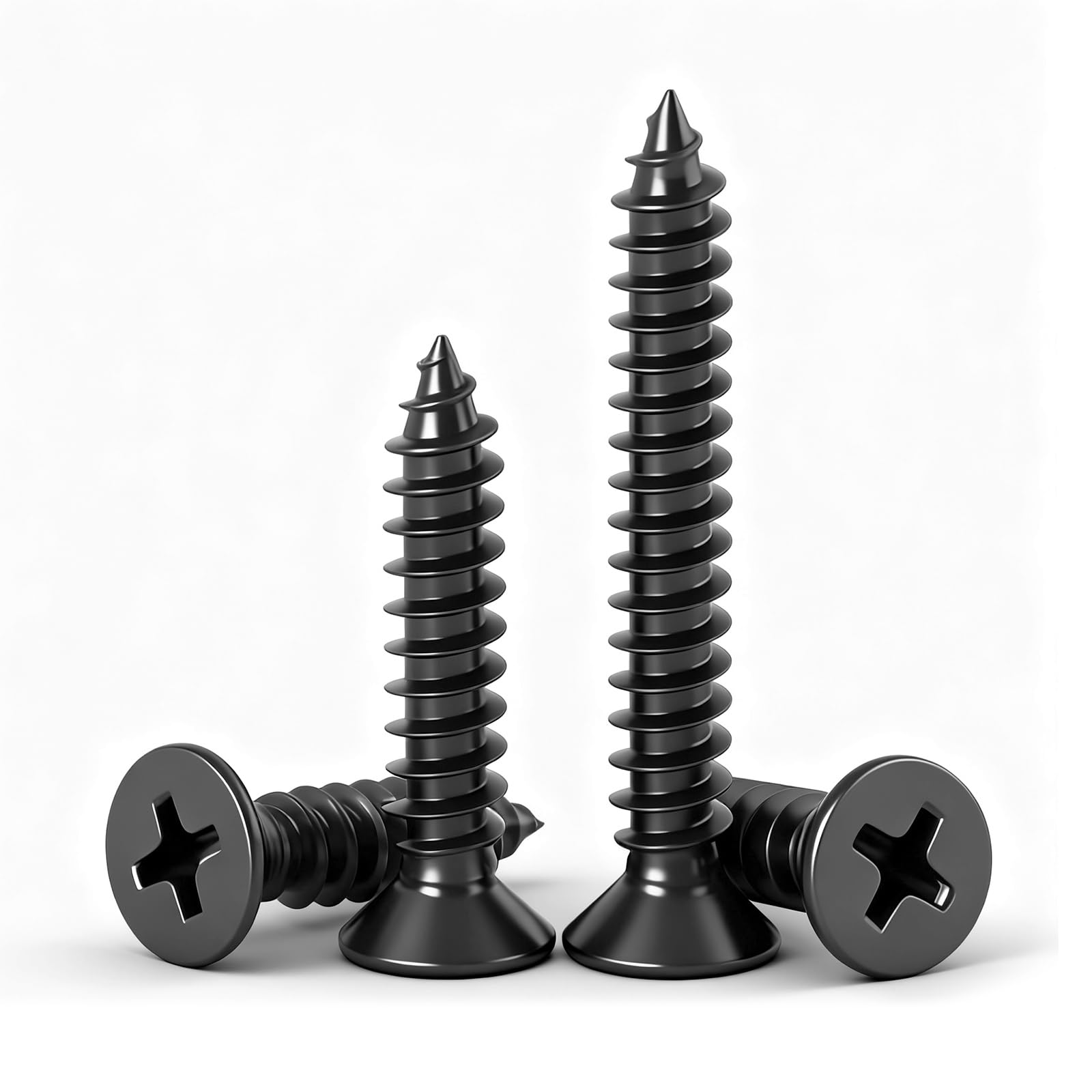 QANCEN 20 Pcs Self Tapping Wood Screws M4x40mm,Black Flat Head Self Drilling Screw,Countersunk Head Sheet Metal Screw for Furniture,Woodworking,DIY Model Fixing