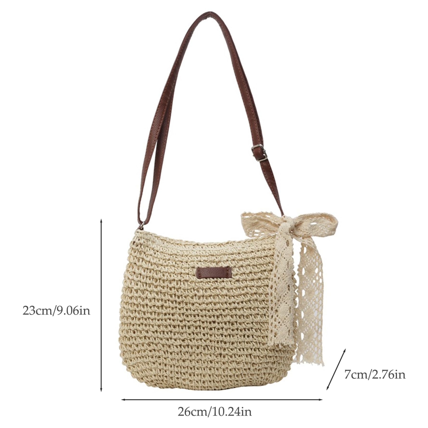 Bolsos de paja bolso de playa de paja para mujer bolso de trenzado de un solo hombro cruzado de gran capacidad para verano con cremallera para viajes de vacaciones color beige.