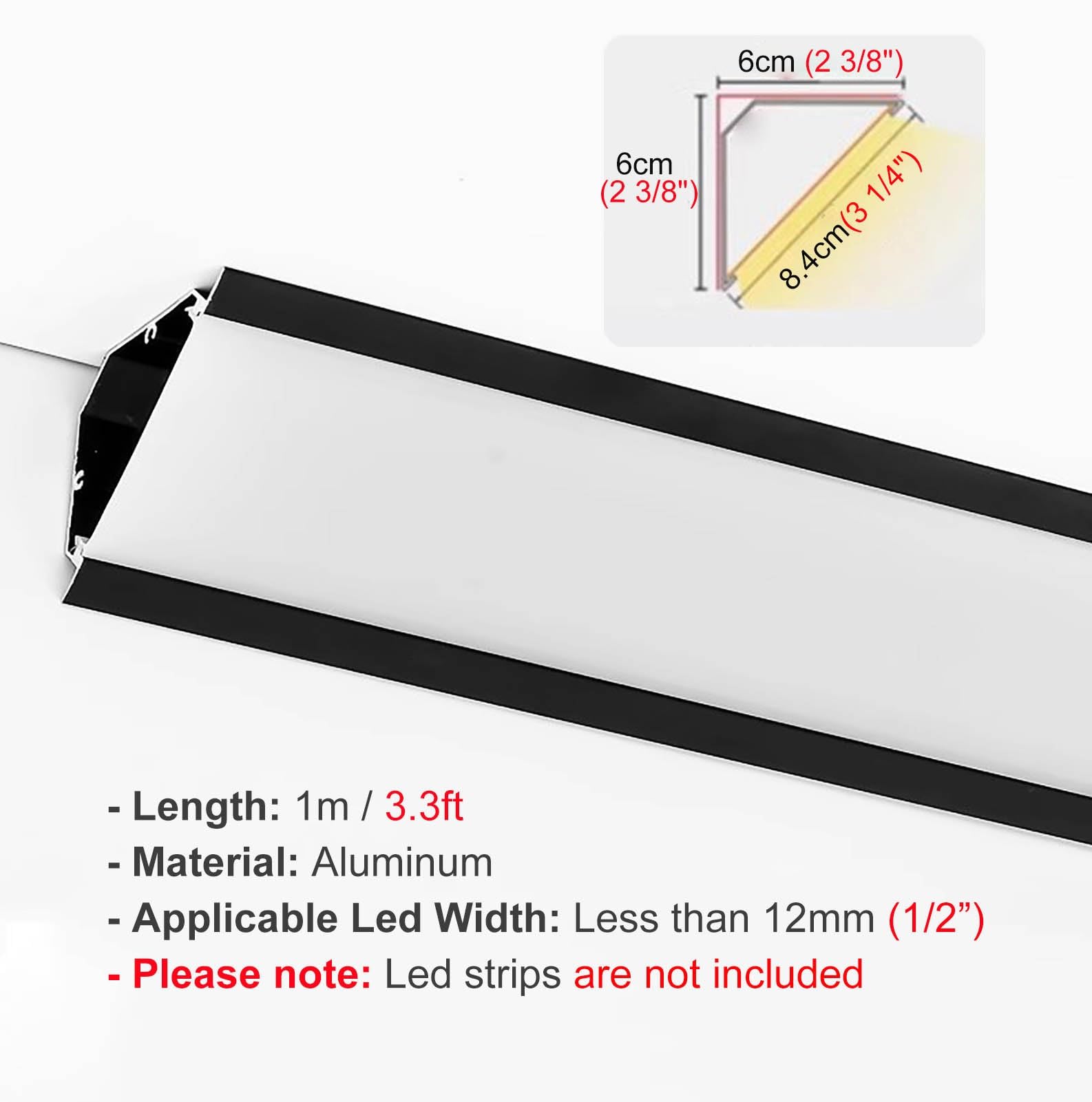 Profili per Strisce Led Cornice per Soffitto con Binario LED Nero, Illuminazione a Corona, Canale in Alluminio per Illuminazione Indiretta a LED con Diffusore, Cornicione Decorativa(98.4ft/30m)