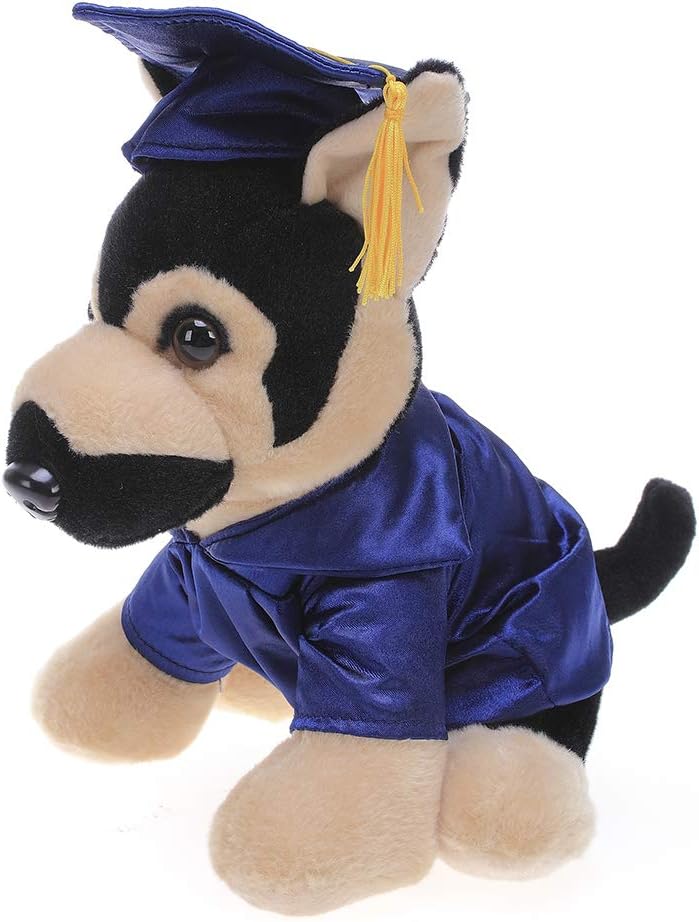 Plushland German Shephard Plush Stuffed Animal Toys for Graduation Day, Personalized Text, Name or Your School Logo on Gown, Best for Any Grad School Kids 12 Inches(Navy Cap and Gown)