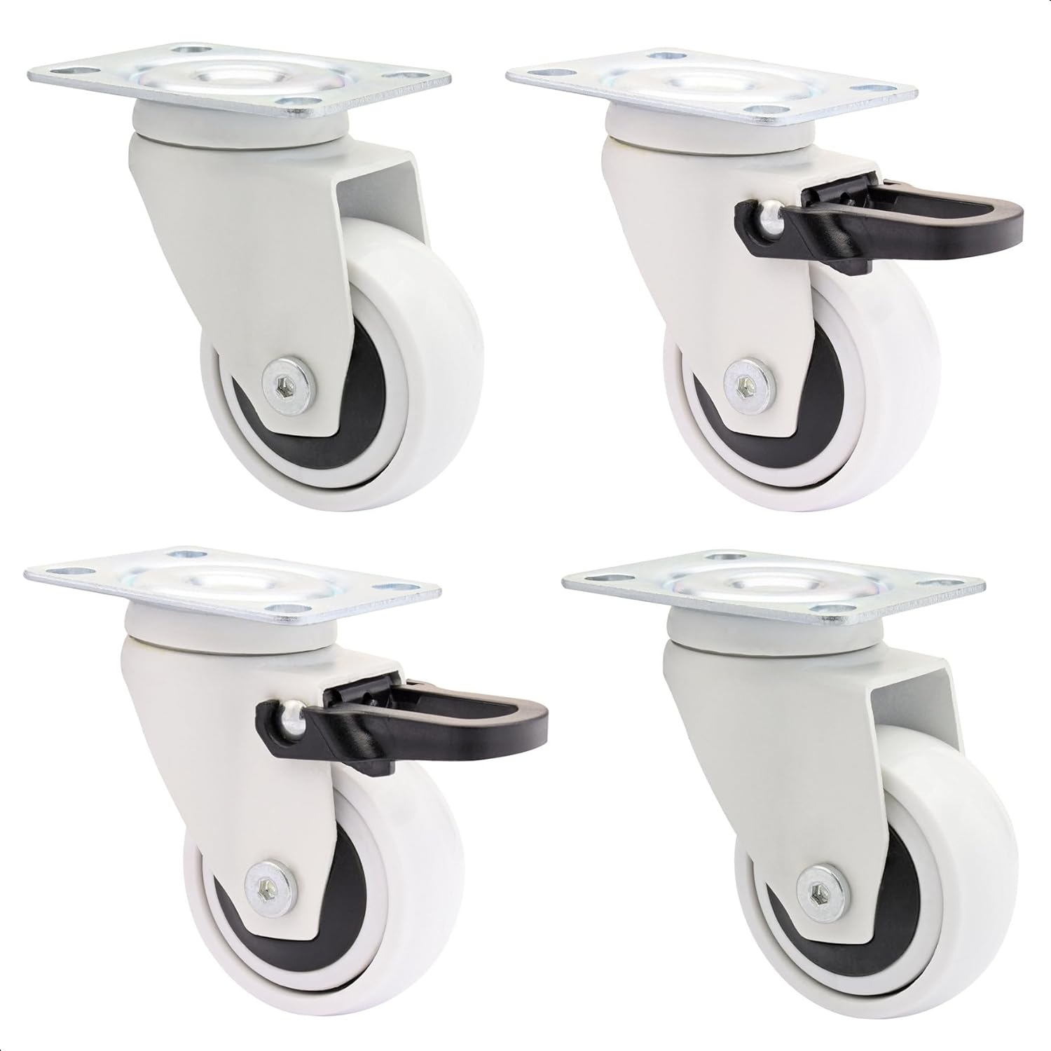 WAGNER design yourself Design 3C Swivel Transport castors/Furniture castors-4pcs 2 Without Brake, Screw-on Plate, X4 pcs. Set-White, (Ø) 50 mm