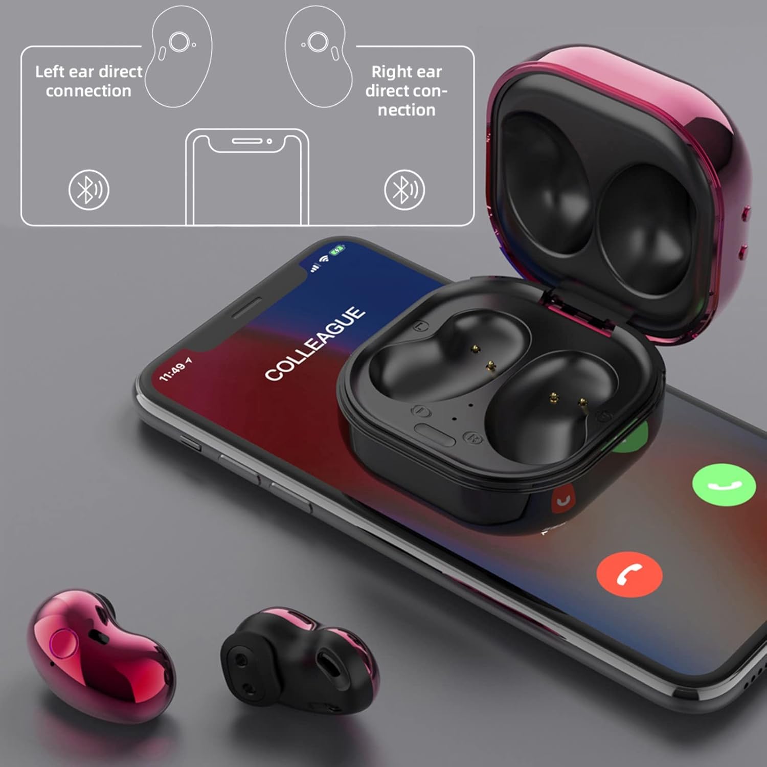 usdian in ear lightweight wireless bluetooth headset built in microphone immersive sound triple true display with charging case wine