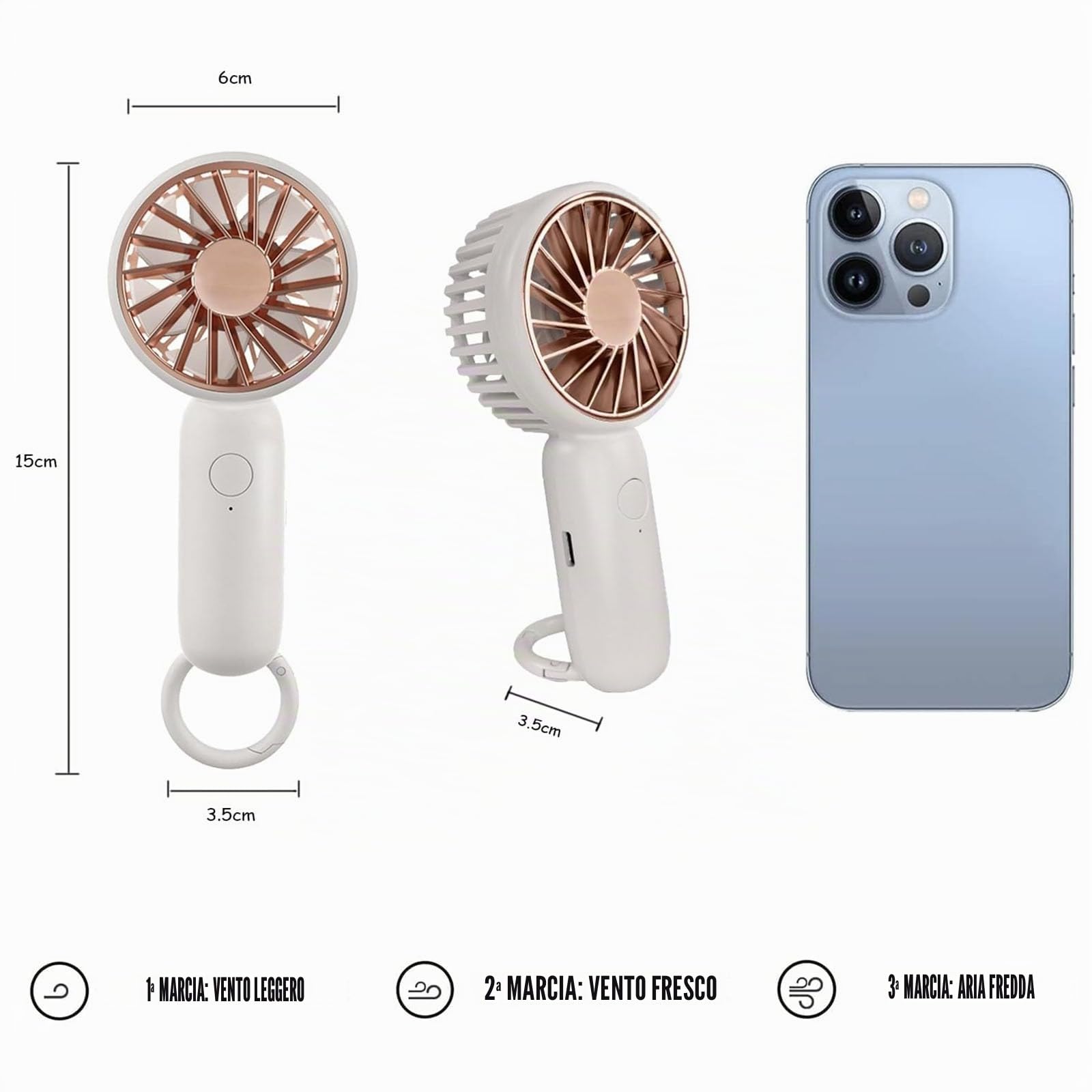 Jsdoin Mini ventilatore portatile, potente ventilatore desktop con fibbia, ventilatore USB leggero, adatto a donne alla moda, uomini, interni ed esterni (White)