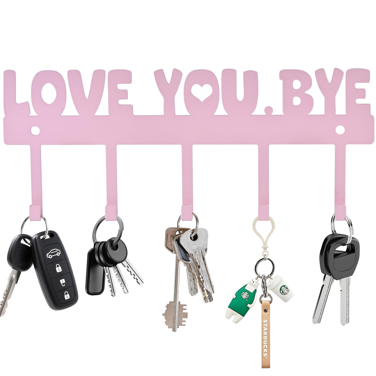YNQIZKI Adhesive Key Hanger Rack,5-Hook Wall Mount Organizer,No Drill Easy Install for Home Entryway,Pink 10x4 Inch