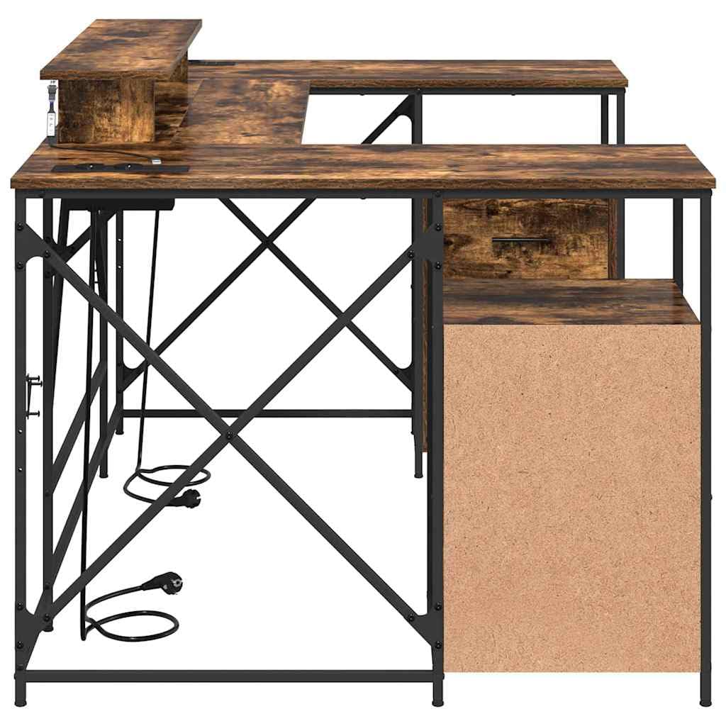 Scrivania affumicatura 182 x 101 x 87,5 cm, materiale in legno, con spazio di archiviazione, illuminazione a LED, gestione cavi, per casa, ufficio, design moderno