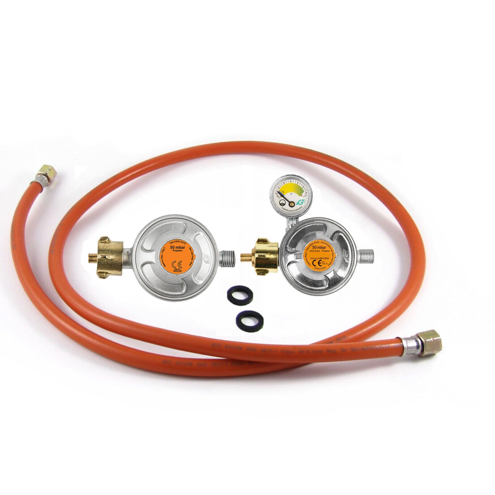 Gasschlauch Druckregler Druckminderer Manometer Gasgrill 50mbar 3 Größen (Gasschlauch 200 cm)