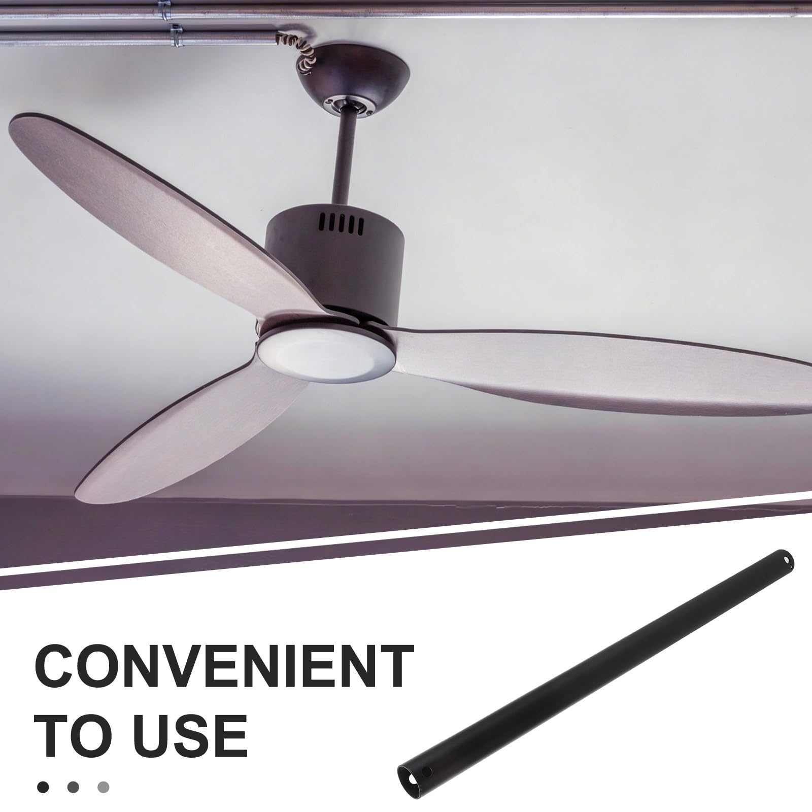 Rallonge de tige pour ventilateur de plafond - Tige d'extension noire mate pour luminaire, améliorant l'esthétique du ventilateur de plafond en toutes occasions. Longueur : 45,7 cm