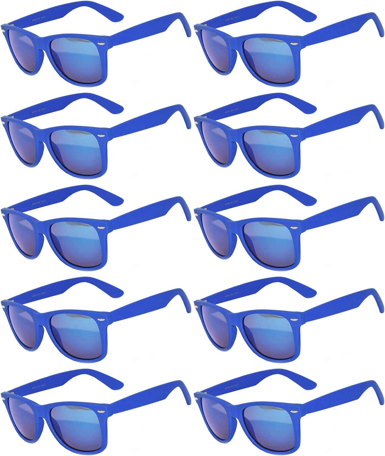 OWL Retro Vintage Mirrored Lens Sunglasses Matte Frame 10 Pack in Multiple Colors