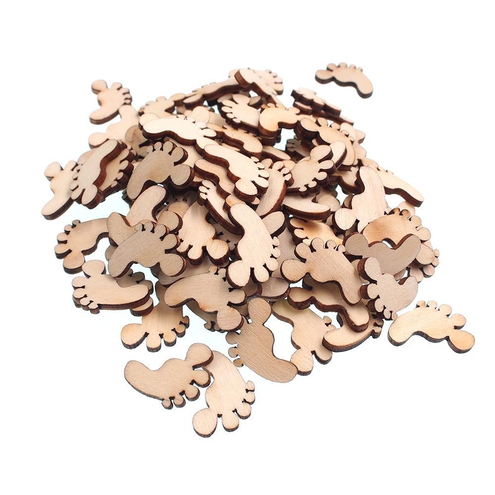 Namvo Type7 100Pcs Natural Wood Color Feet Shaped Wooden Crafting Sewing Diy Scarpbooking Buttons