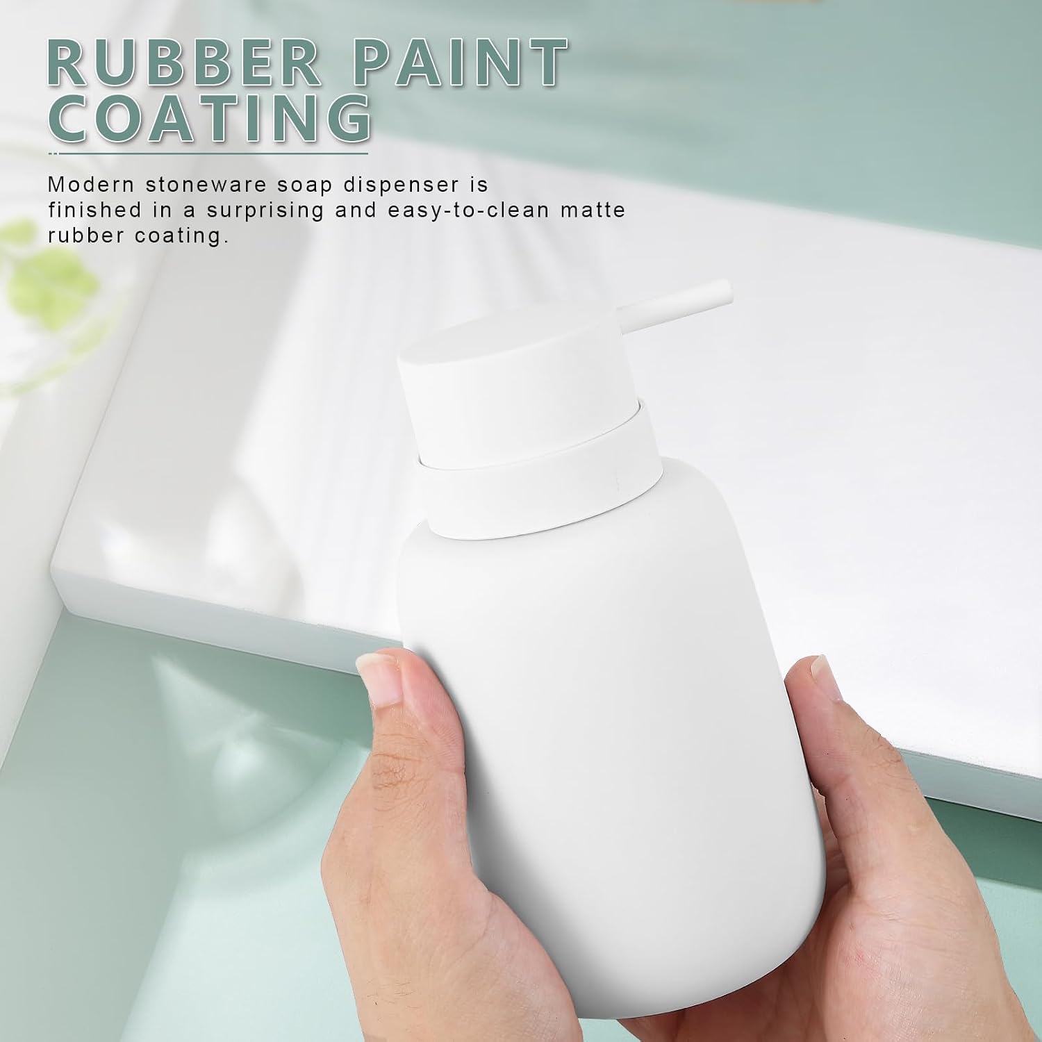 Matte White Soap Dispenser Bathroom,Ceramic Soap Dispenser Lotion Pump Dish Soap Dispenser for Kitchen,16oz Refillable Liquid Hand Wash Dispenser for Bathroom (Rubber Paint) image 2