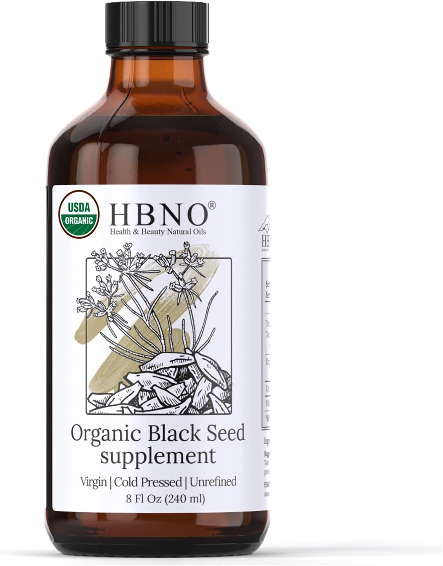 Organic Black Seed Oil - Huge 8oz (240ml) Glass Bottle Value Size - USDA Certified Organic Black Seed Oil, Cold Pressed for Face, Body, Lips, Shampoo & Conditioner