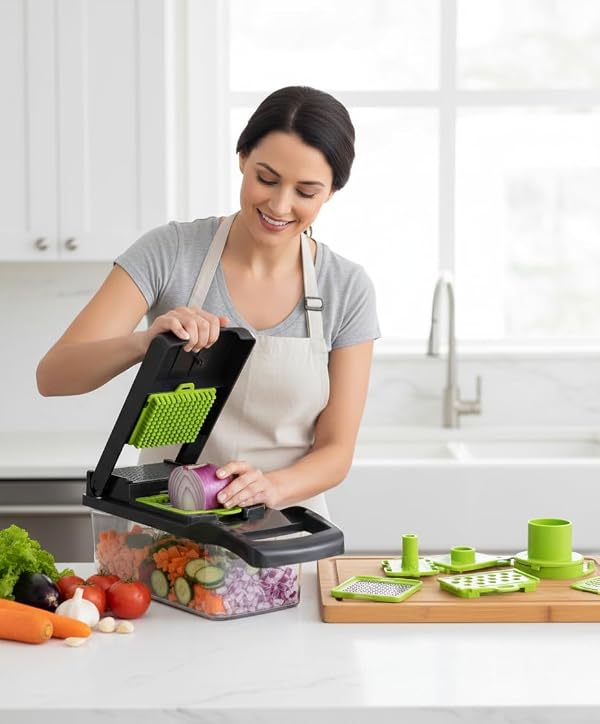 14-in-1 Vegetable Chopper with Container & Interchangeable Blades – Veggie & Onion Chopper, Food Dicer, Mandoline Slicer for Kitchen, Vegetable Slicer for Fast Meal Prep by Generic - Image 7