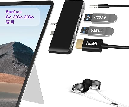 Surface Go4/Go3/Go2/Go USB 3.0 Hub Surface Go Hub Adapter 4K@30Hz HDMI Port + USB 3.0 Port + 3.5mm Headphone Jack + USB 2.0 Port Surface Go 4/Go 3/Go2/Go Accessories